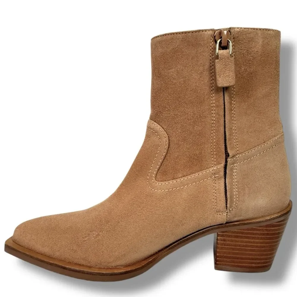NEW Stuart Weitzman Tate Suede Ankle Booties Camel Size 5 Western Festival Boho